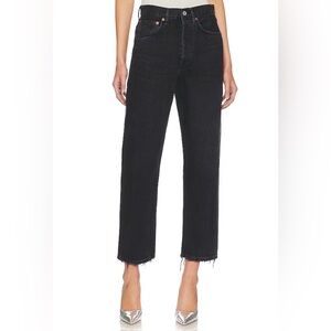 AGolde Revolve Women’s High Waist 90’s Crop Straight Leg Denim Jeans Black 30